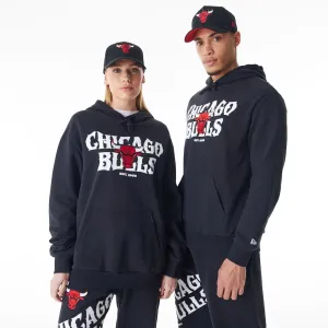 New Era Sweatshirts And Hoodies Chicago Bulls NBA Graphic Black Oversized Pullover Hoodie