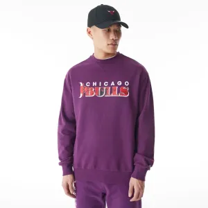 New Era Sweatshirts And Hoodies Chicago Bulls NBA Graphic Dark Purple Crew Neck Sweater