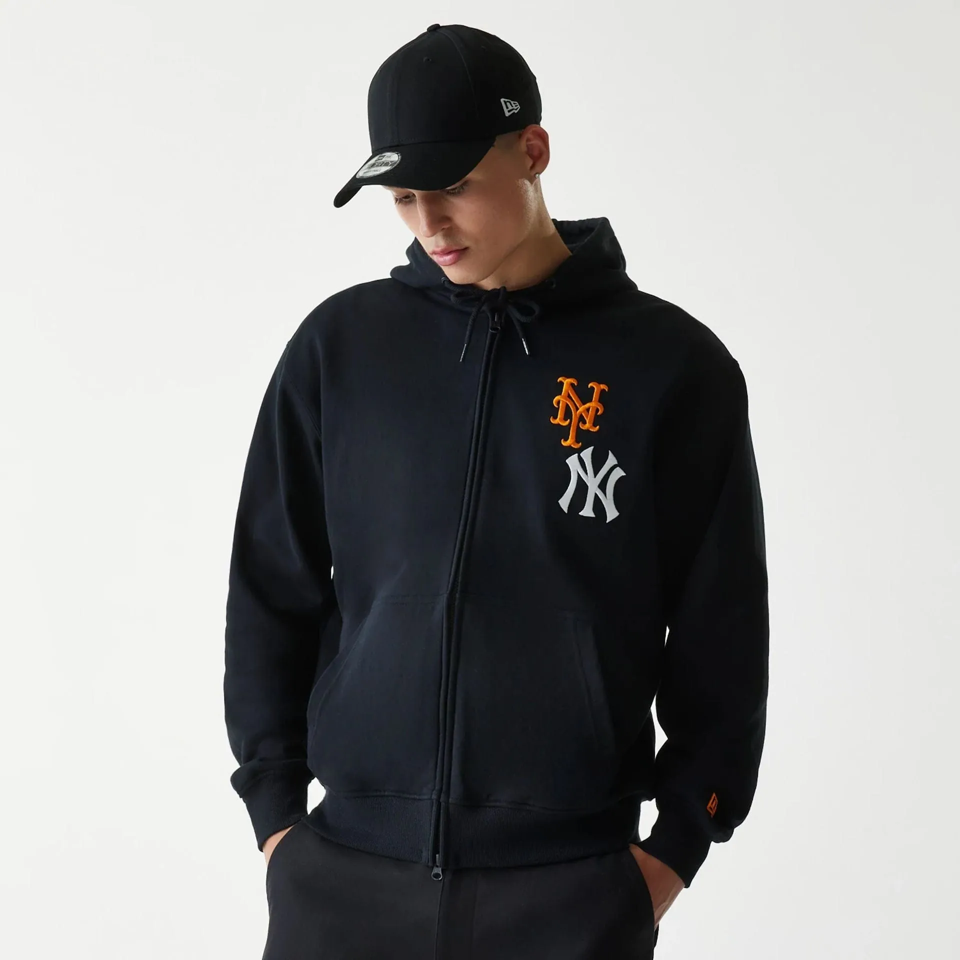 Sweats à capuche et pulls à capuche New Era MLB Subway Series Noir à fermeture éclair devant