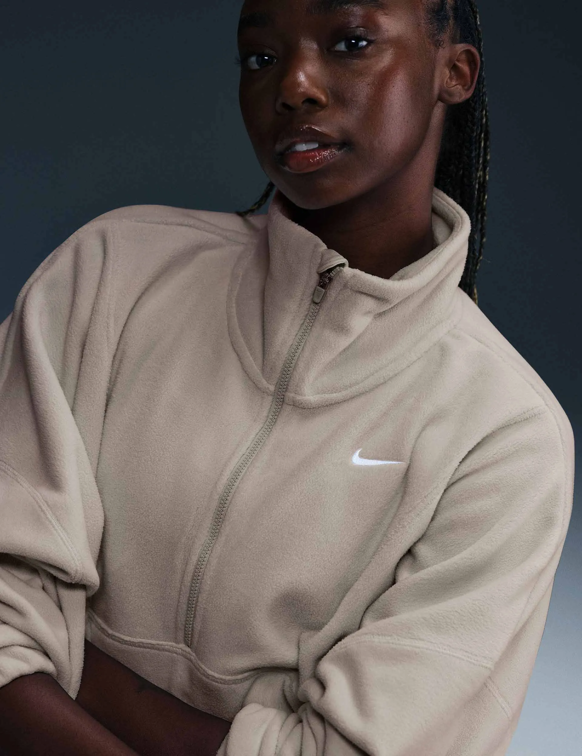 Un haut en polaire 1/2 zip surdimensionné - Marron clair Orewood/Blanc