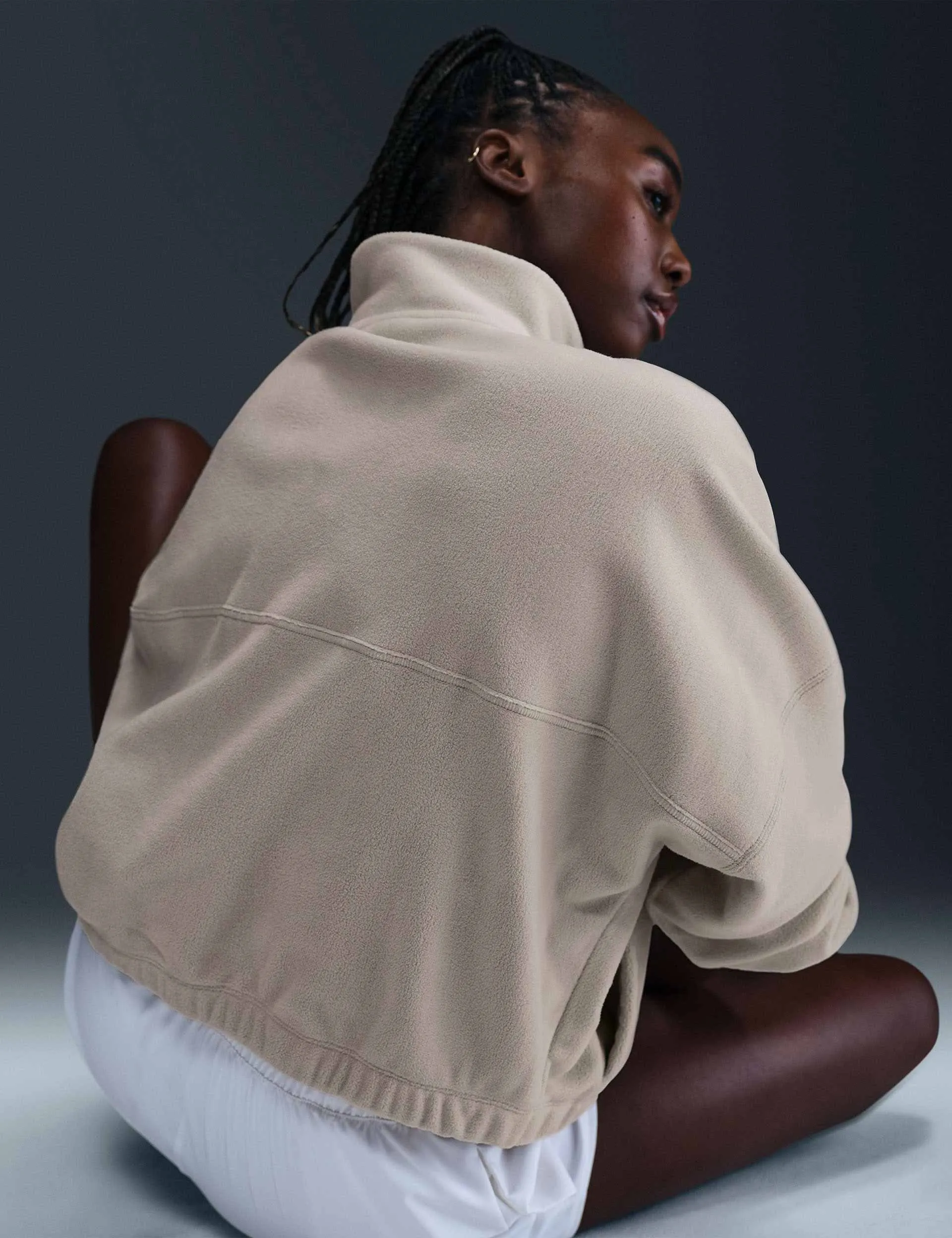 Un haut en polaire 1/2 zip surdimensionné - Marron clair Orewood/Blanc