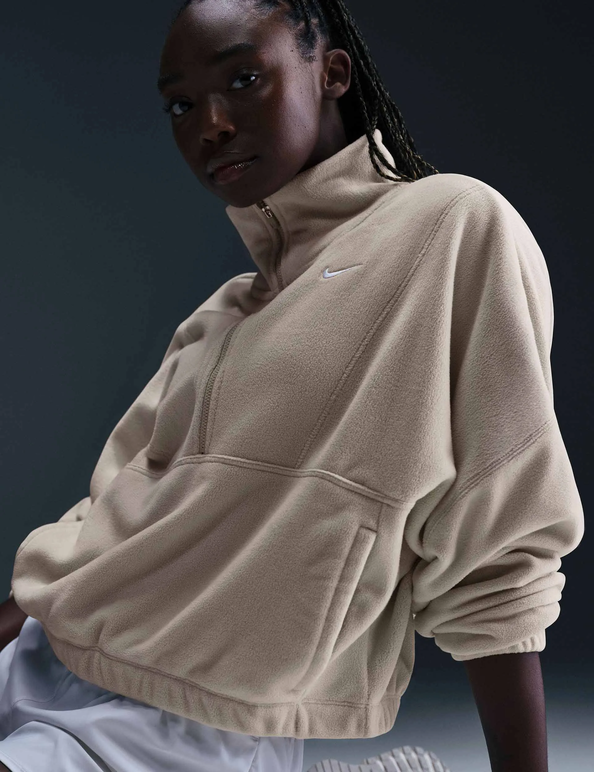 Un haut en polaire 1/2 zip surdimensionné - Marron clair Orewood/Blanc