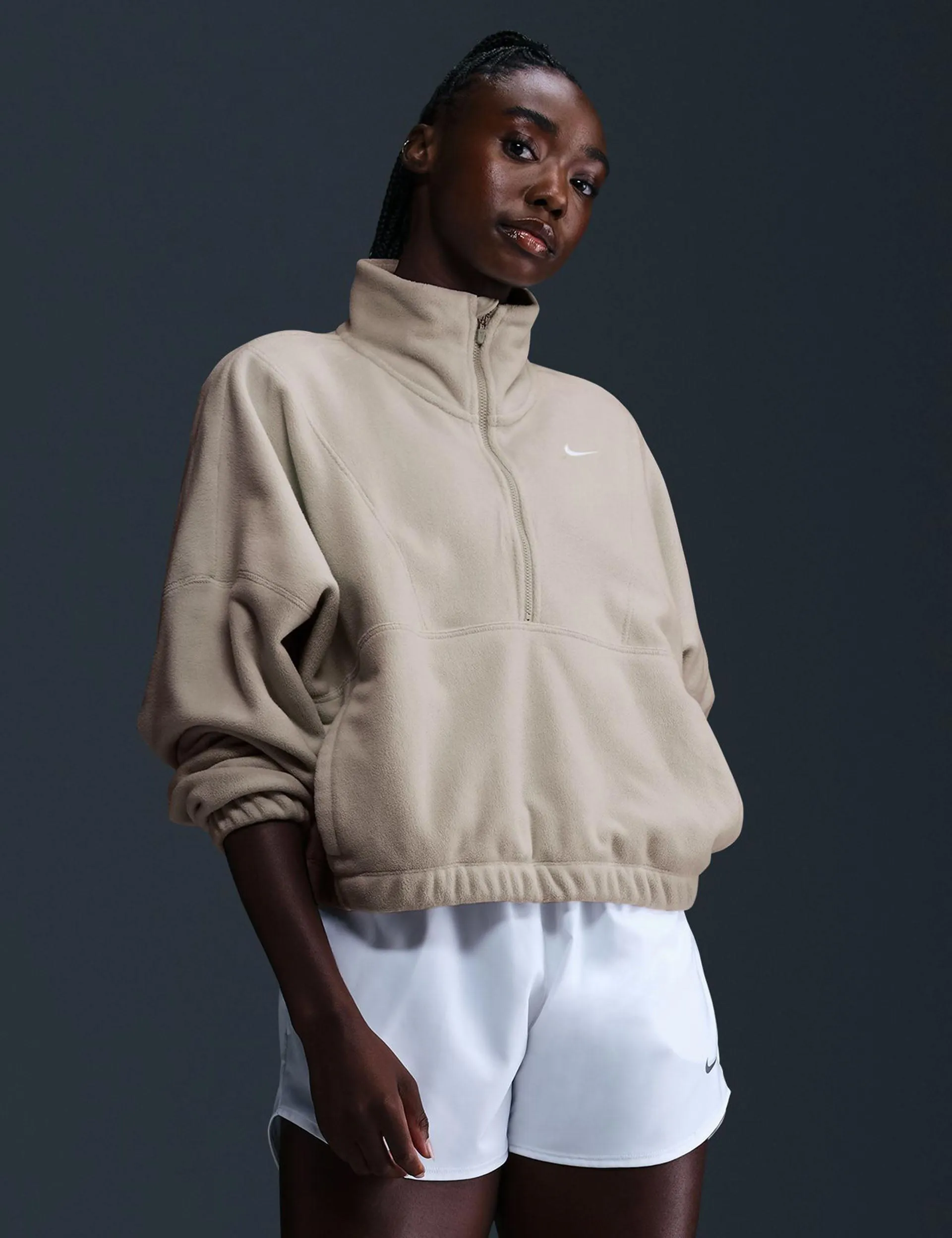 Un haut en polaire 1/2 zip surdimensionné - Marron clair Orewood/Blanc