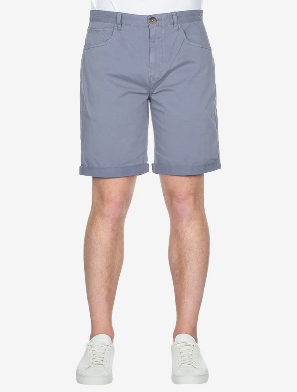 Short en Sergé Surteint Lavé Bleu