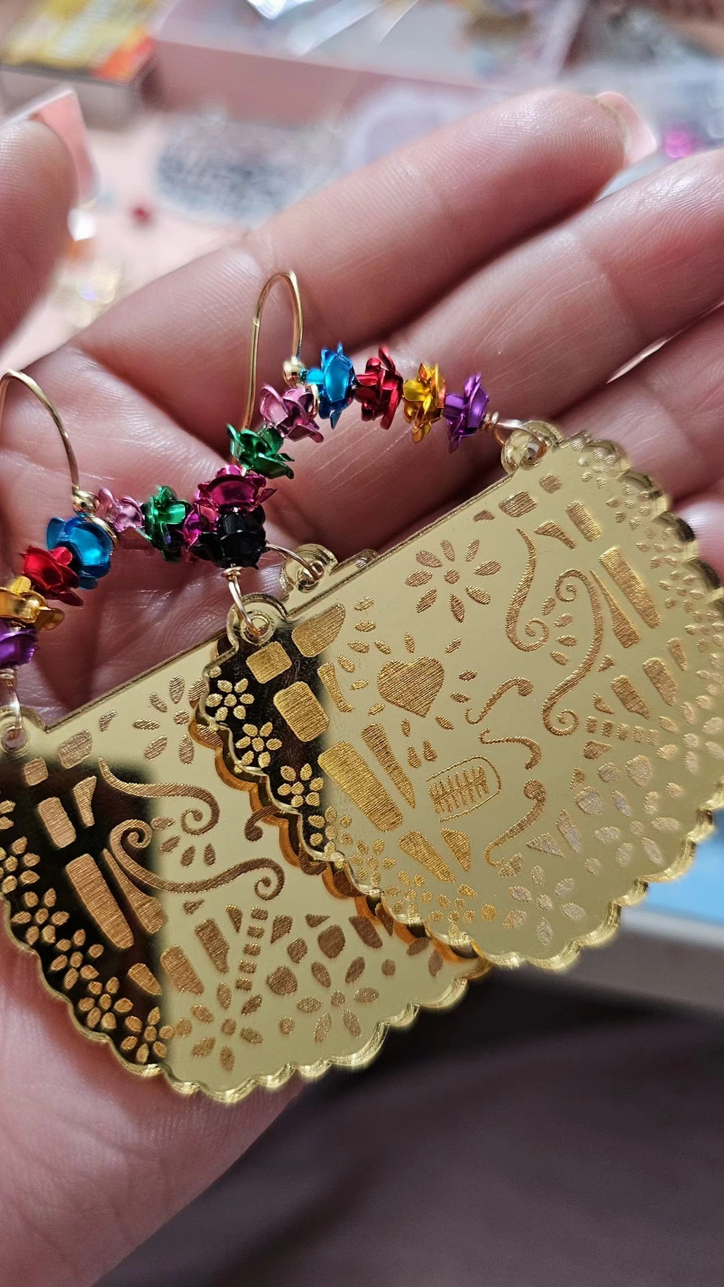 Papel Picado Gold Floral Hoop Earrings
