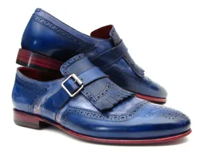 Paul Parkman Shoes Paul Parkman Men's Leather Kiltie Monkstraps in Dual Tone Blue