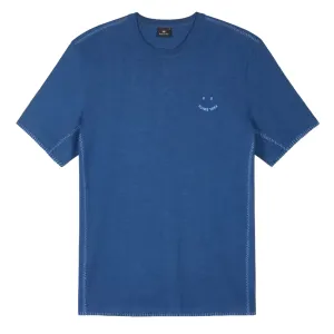 Paul Smith Blanket-Stitch Happy T-Shirt Blue