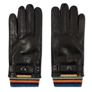 Paul Smith Leather Signature Stripe Cuff Gloves Black Clothing Paul Smith