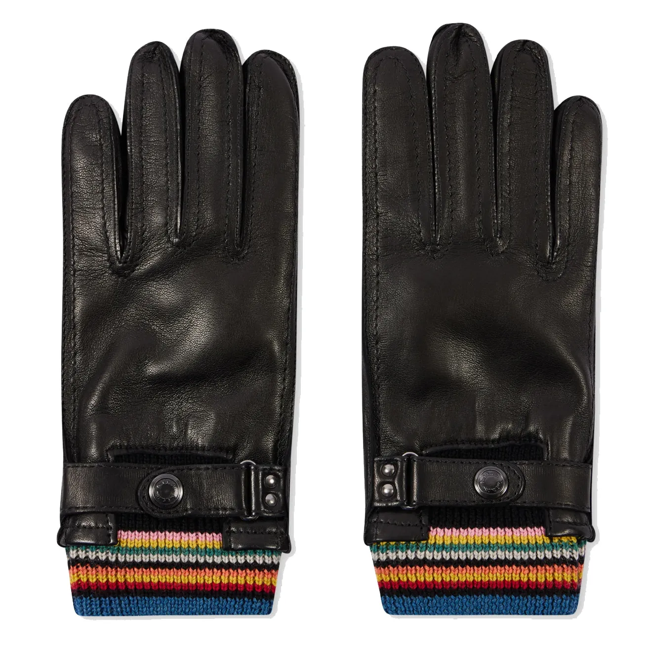 Gants Paul Smith à bande signature en cuir noir Vêtements Paul Smith