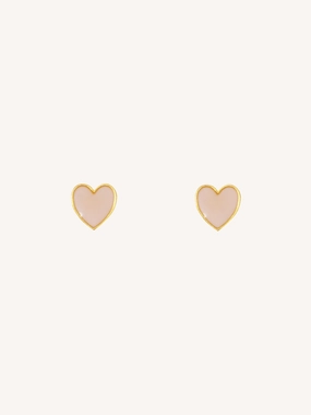 Pink Enamel Heart Stud Earrings