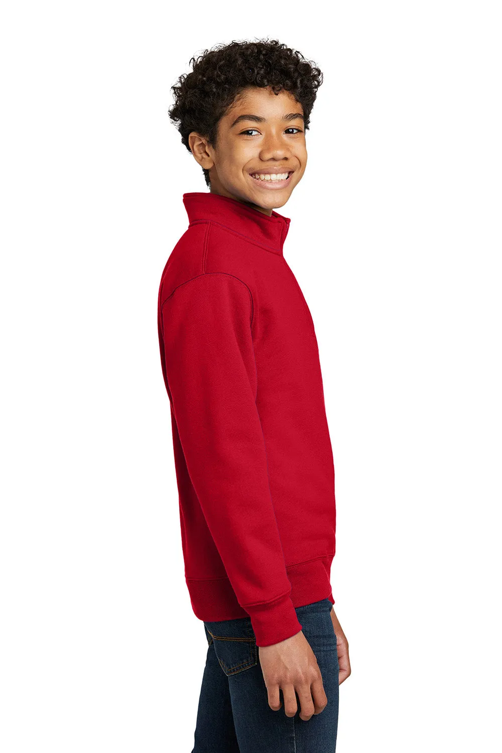 Port & Company Sweat à capuche 1/4 zip en polaire pour jeunes - Rouge