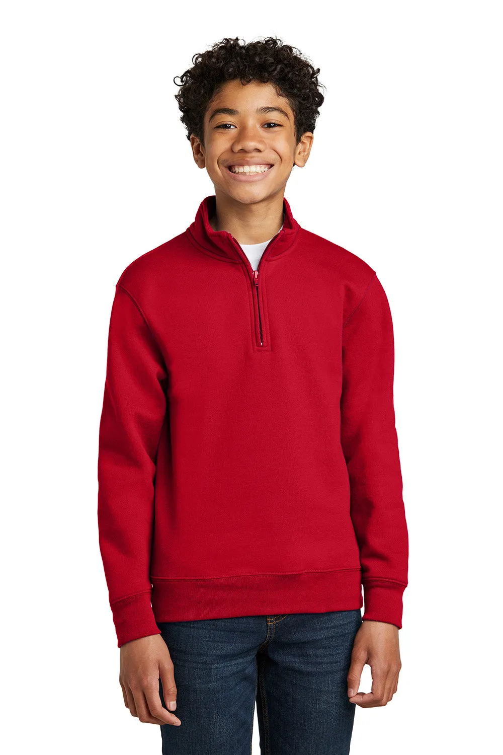 Port & Company Sweat à capuche 1/4 zip en polaire pour jeunes - Rouge