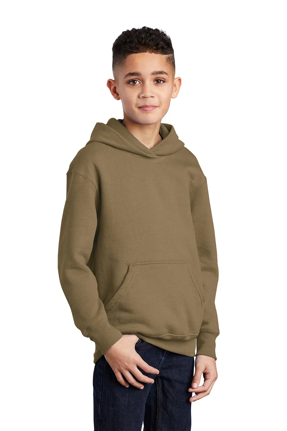Port & Company Sweat à capuche polaire résistant aux pilules pour jeunes avec poche kangourou - Marron coyote