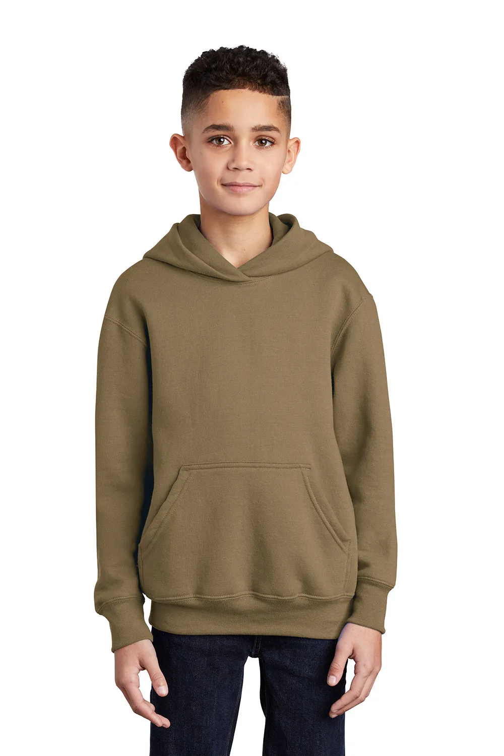 Port & Company Sweat à capuche polaire résistant aux pilules pour jeunes avec poche kangourou - Marron coyote
