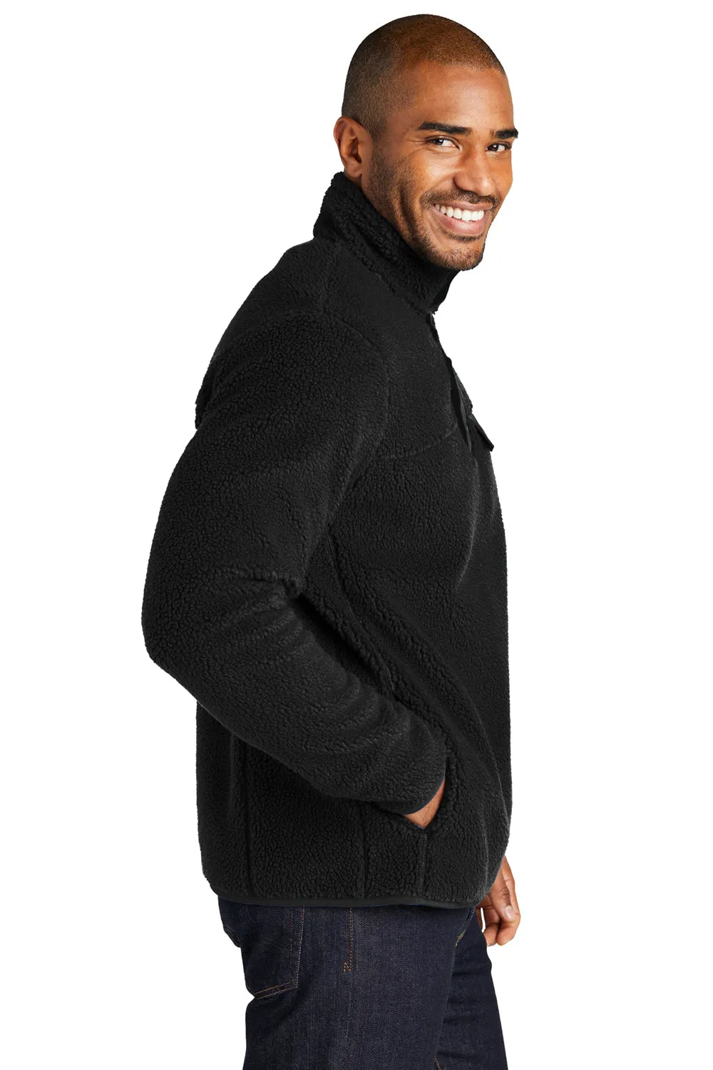 Pull à capuche 1/4 à pression pour hommes Port Authority avec poches - Noir profond