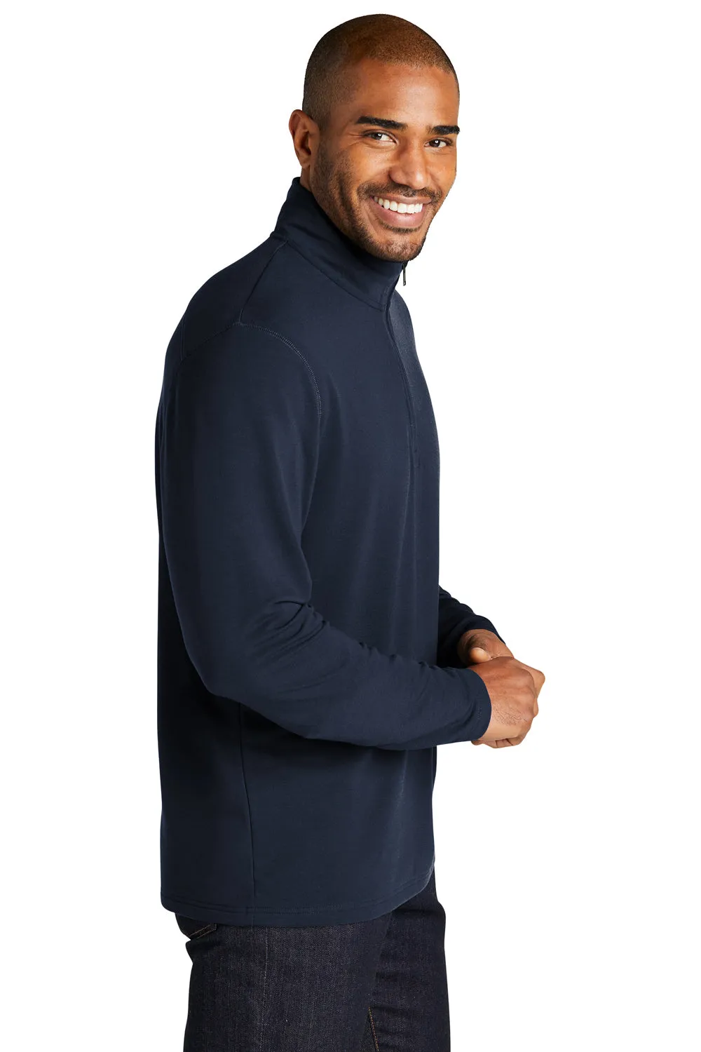 Pull à capuche 1/4 zip résistant aux accrocs pour hommes en microterry Port Authority - Bleu marine rivière