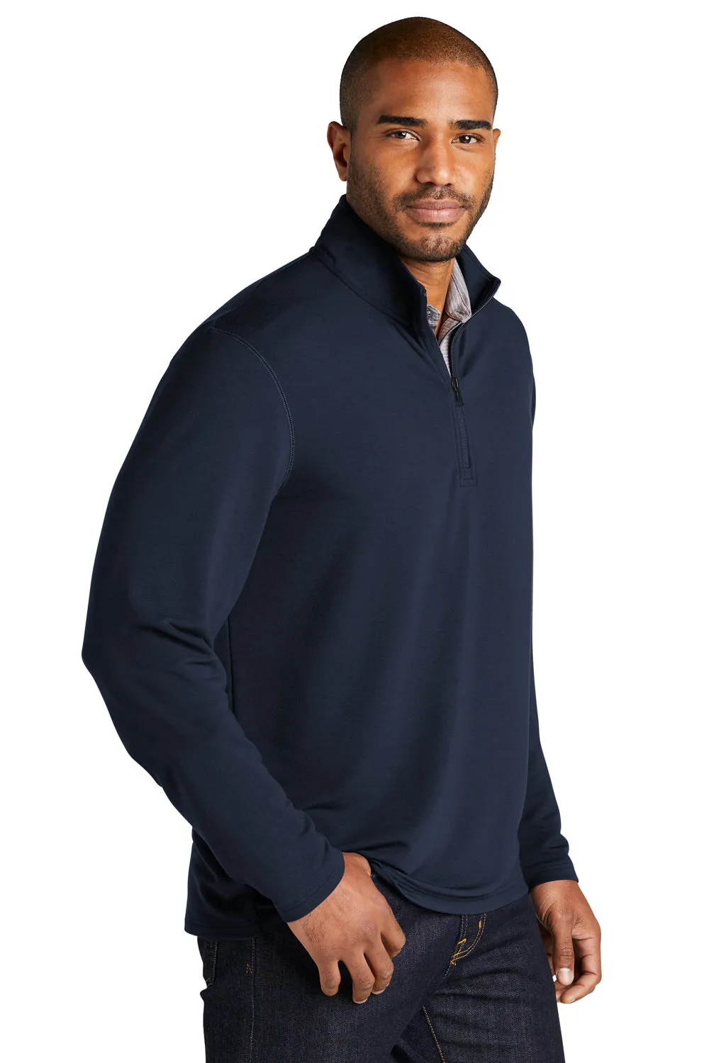 Pull à capuche 1/4 zip résistant aux accrocs pour hommes en microterry Port Authority - Bleu marine rivière