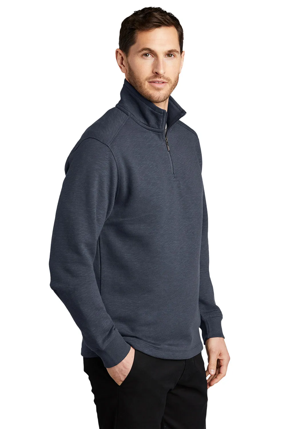 Pull à capuche 1/4 zip en fleece brossé pour hommes Port Authority - Gris ardoise