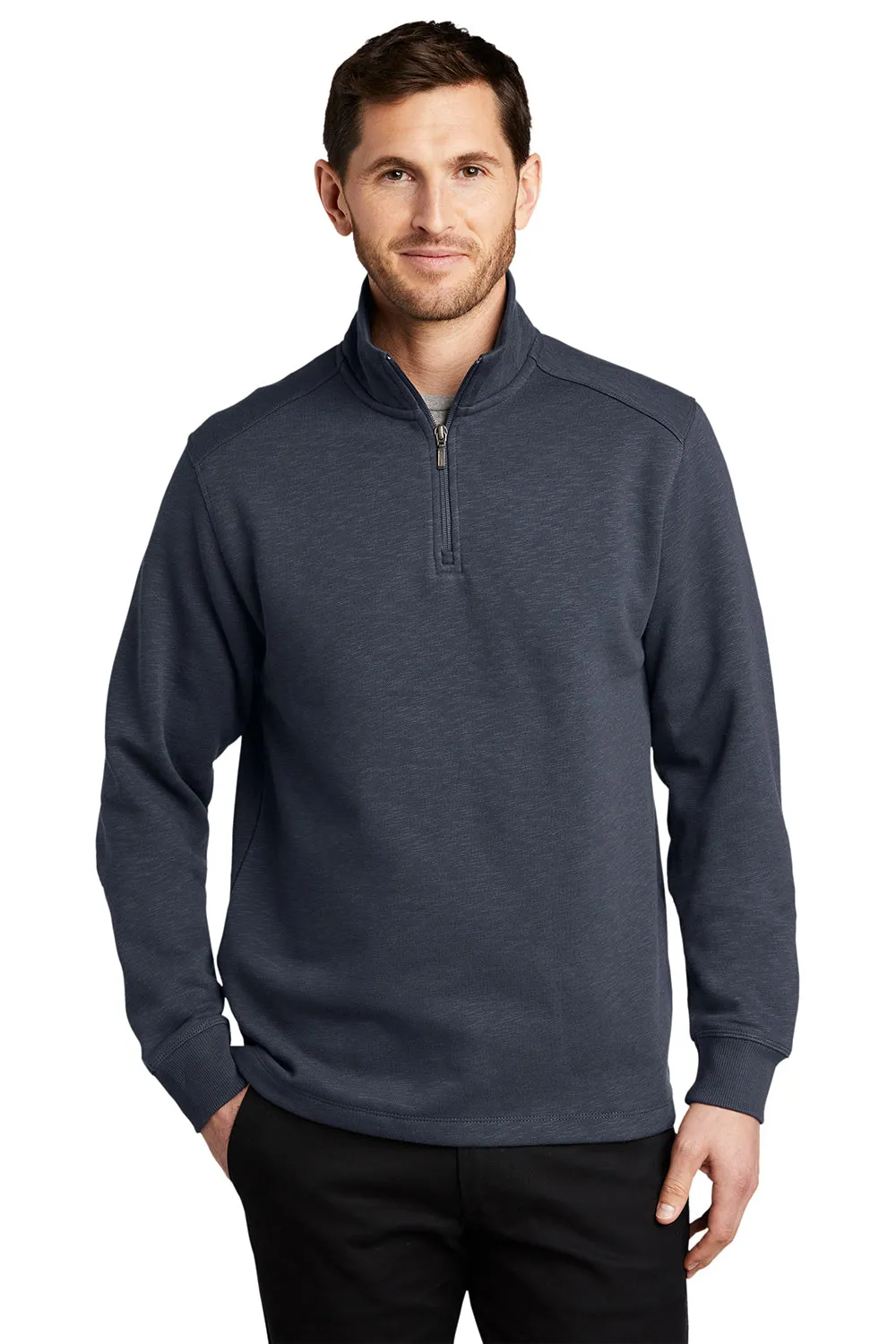 Pull à capuche 1/4 zip en fleece brossé pour hommes Port Authority - Gris ardoise