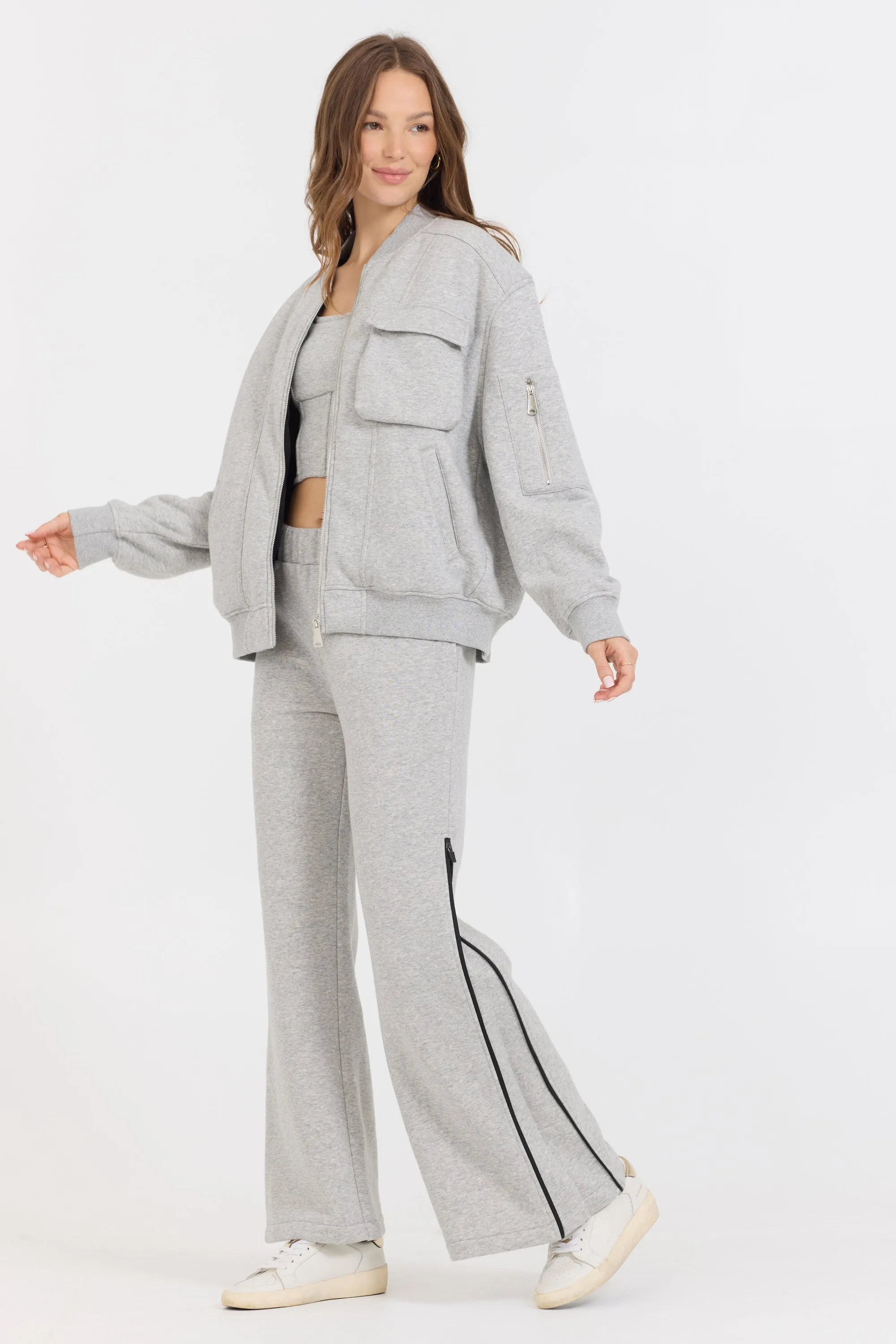 Bomber à zip contrasté noir et gris pur