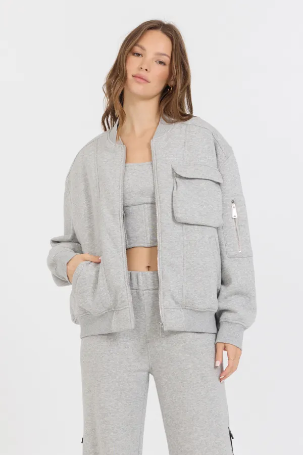 Bomber à zip contrasté noir et gris pur