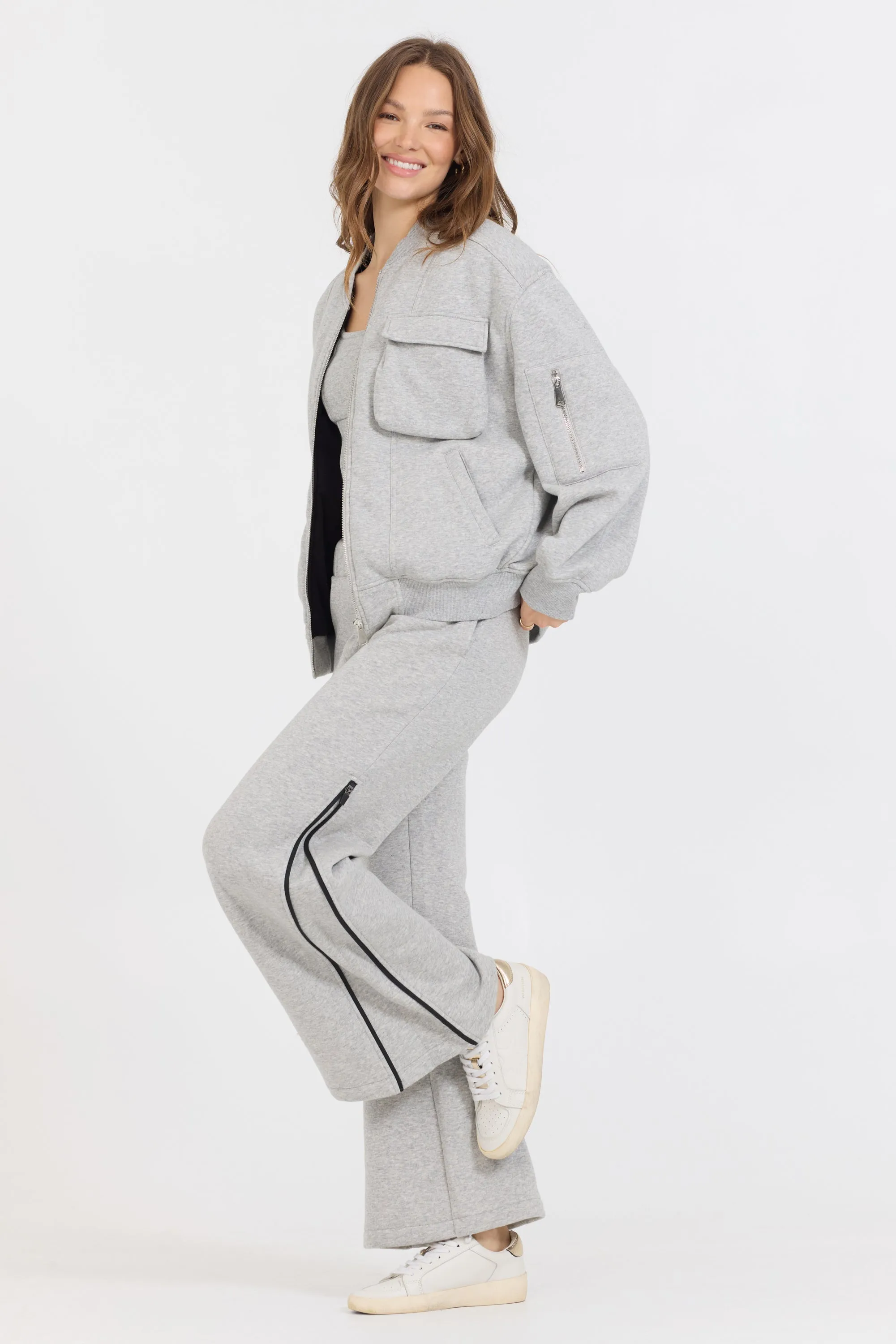Bomber à zip contrasté noir et gris pur