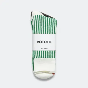 RoToTo Accessories Striped Crew Sock - White/Green