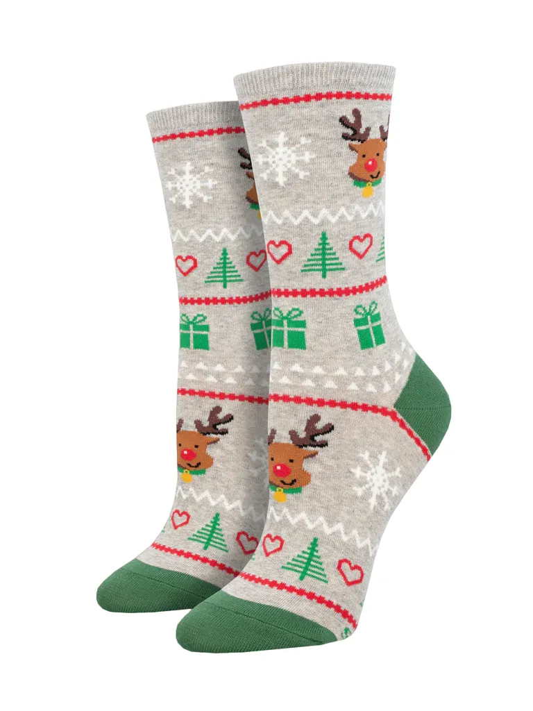 Chaussettes Socksmith Fair Isle aux rennes - Gris chiné