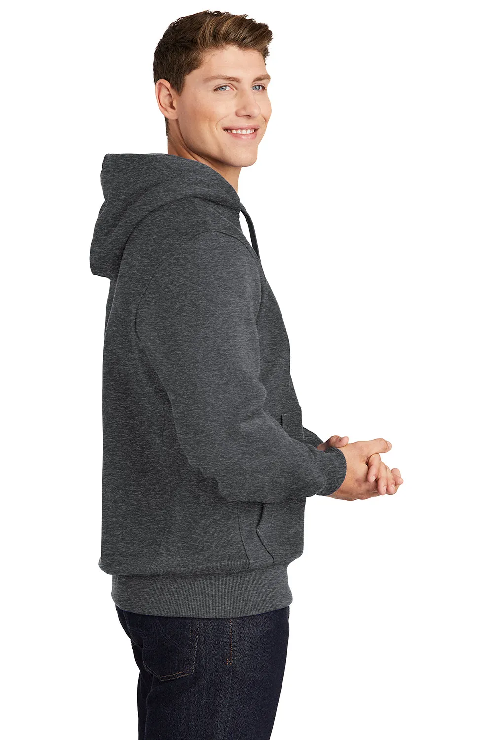 Sport-Tek Sweat à capuche pour homme en polaire avec poche kangourou - Gris graphite chiné