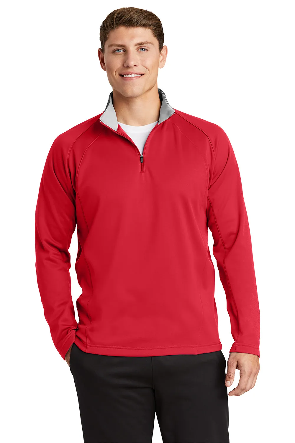 Sport-Tek Sweat-shirt Homme Sport-Wick 1/4 Zip à Capuche en Polaire Respirante - Rouge Foncé/Gris Argenté