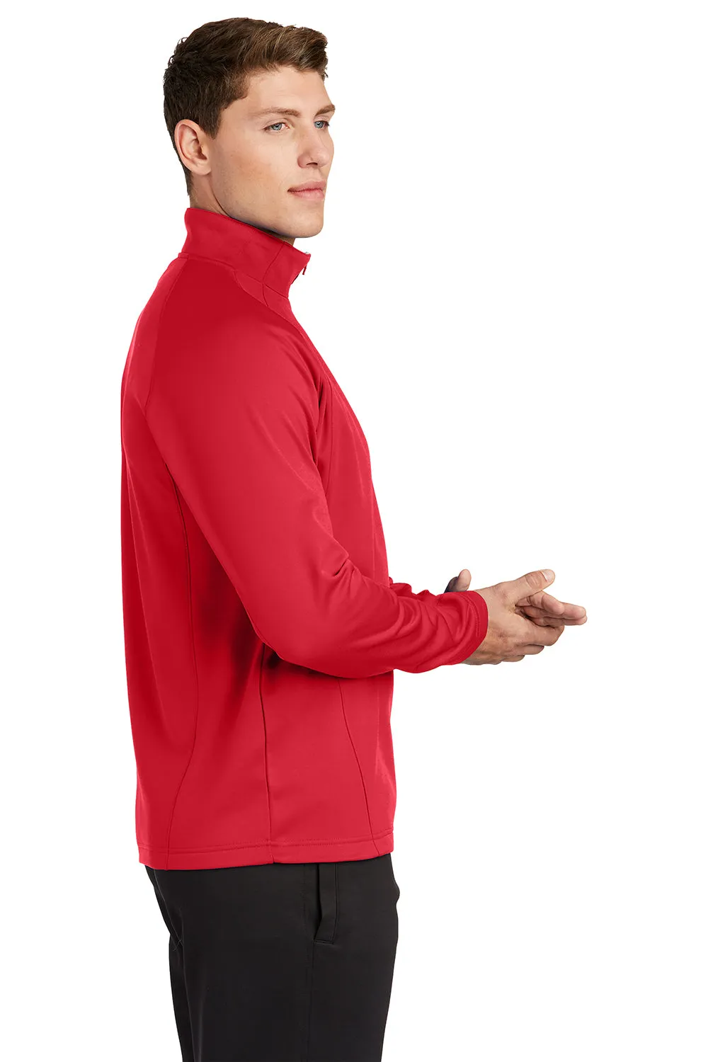 Sport-Tek Sweat-shirt Homme Sport-Wick 1/4 Zip à Capuche en Polaire Respirante - Rouge Foncé/Gris Argenté