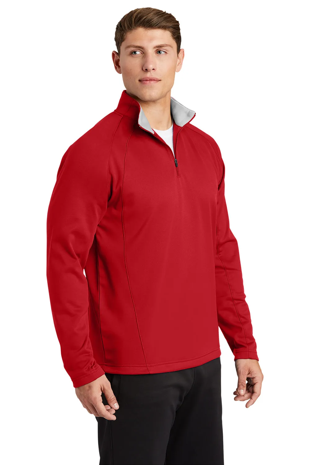 Sport-Tek Sweat-shirt Homme Sport-Wick 1/4 Zip à Capuche en Polaire Respirante - Rouge Foncé/Gris Argenté