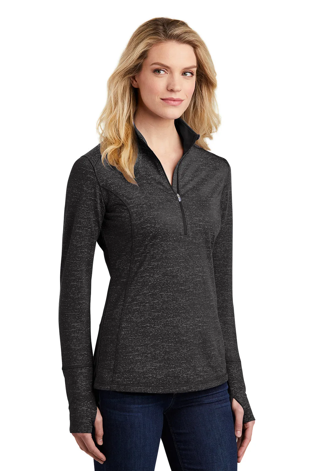 Sport-Tek Sweat-shirt Femme Sport-Wick à Évacuation de l'Humidité avec Fermeture 1/4 Zip - Noir - Liquidation