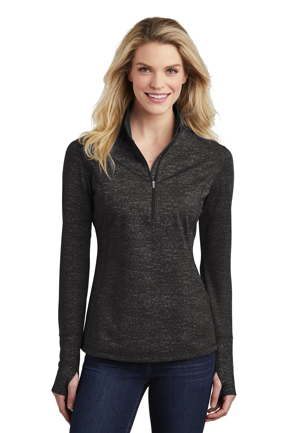 Sport-Tek Sweat-shirt Femme Sport-Wick à Évacuation de l'Humidité avec Fermeture 1/4 Zip - Noir - Liquidation