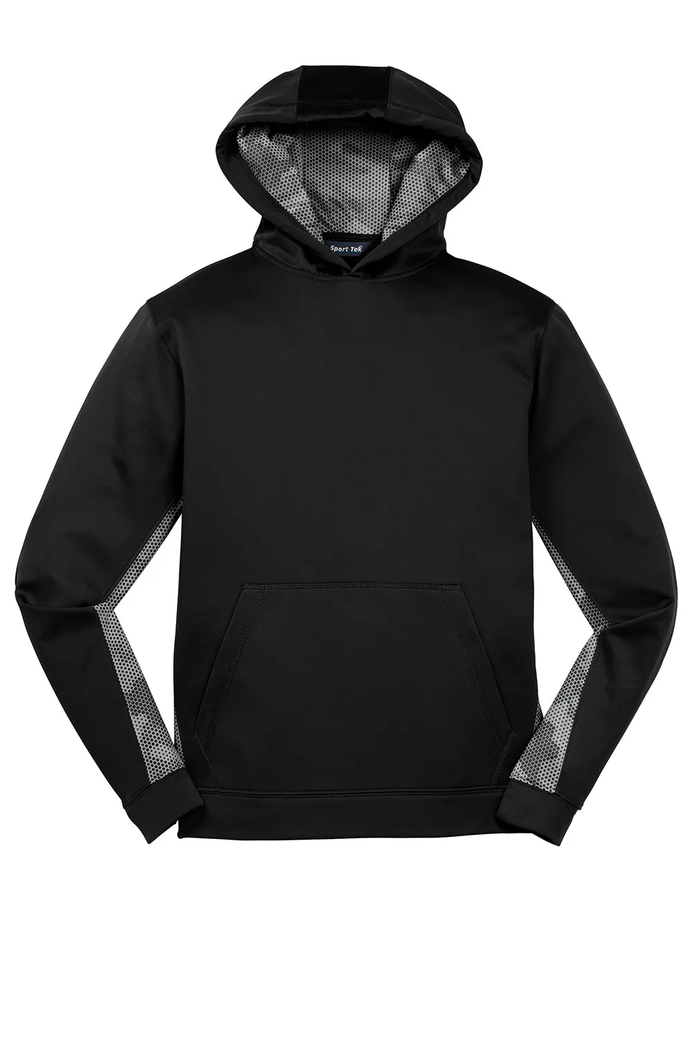 Sport-Tek Sweat à capuche pour jeunes Sport-Wick CamoHex en polaire absorbant l'humidité avec poche kangourou - Noir/Gris fumée foncé