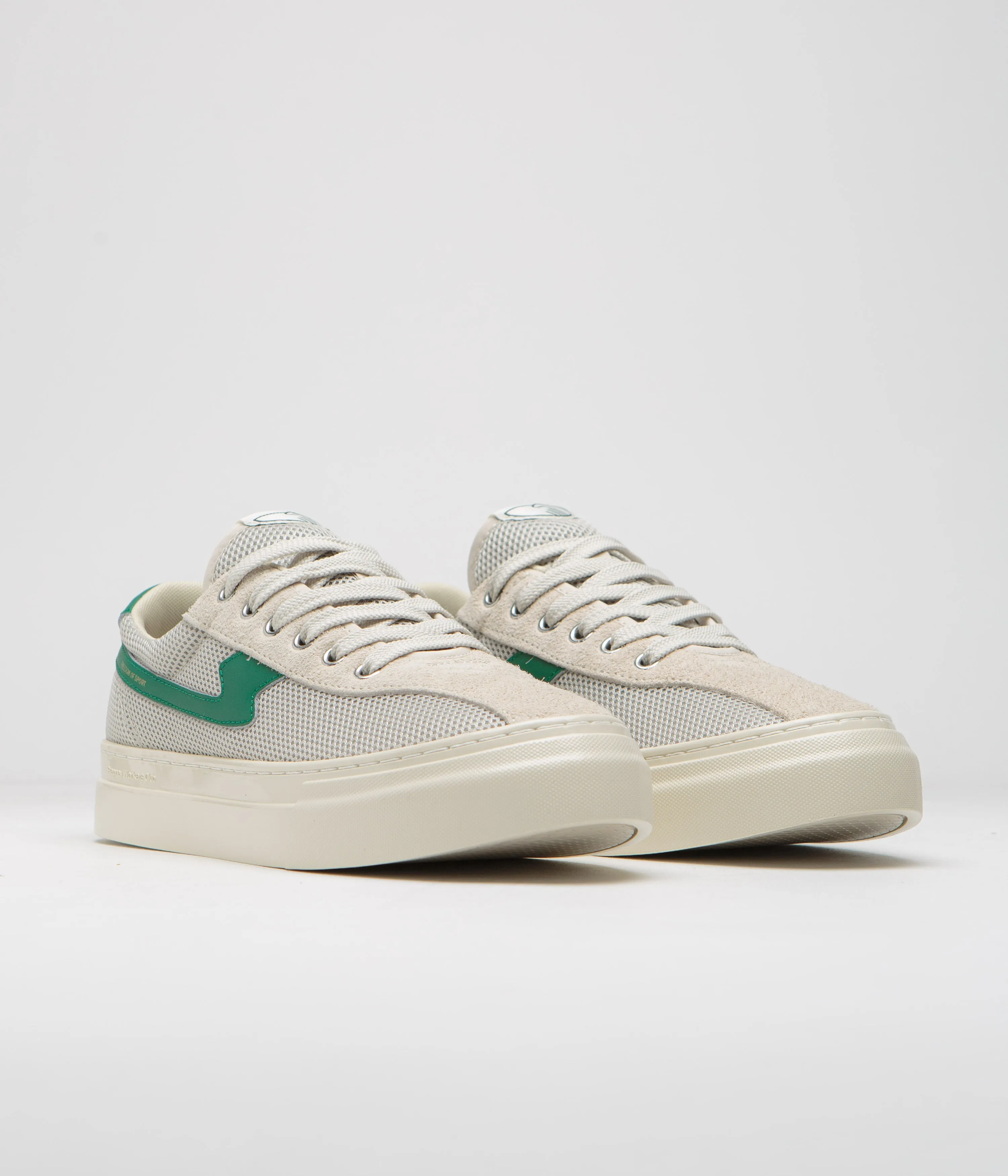 Stepney Workers Club Dellow S-Strike Cup Chaussures de Tennis en Maille - Écru / Vert Chaussures Stepney Workers Club