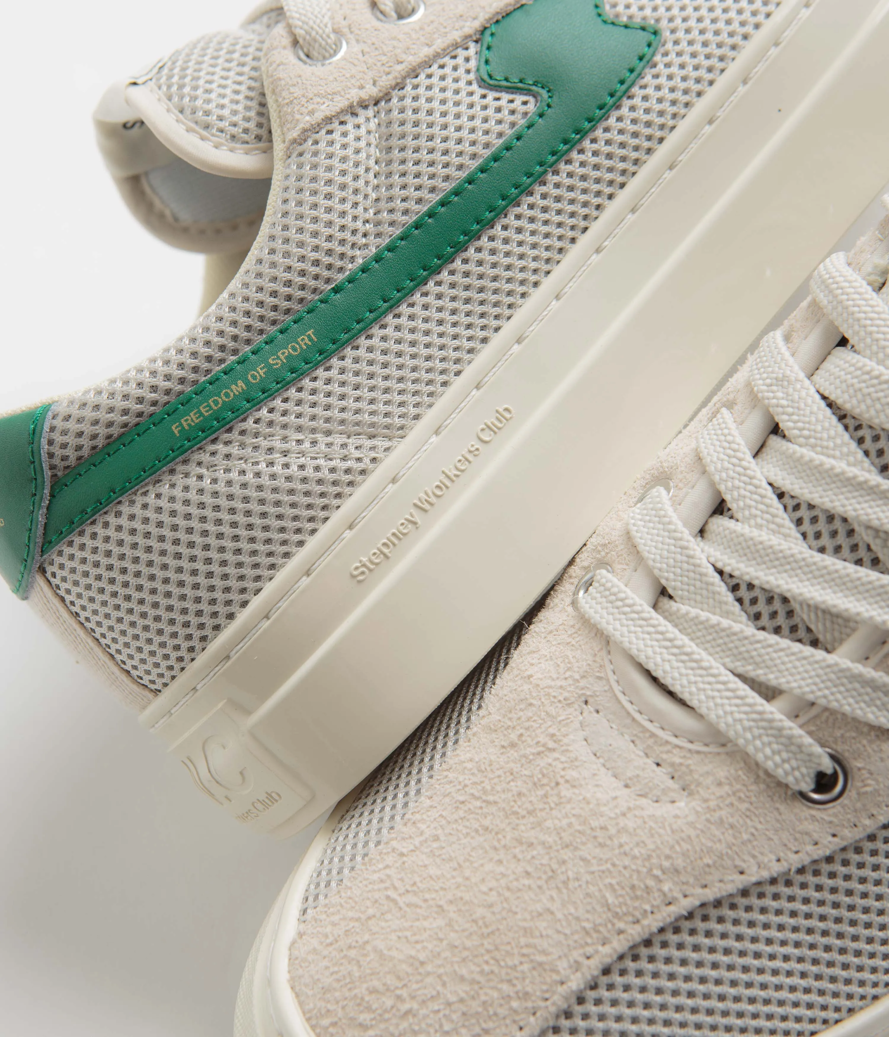 Stepney Workers Club Dellow S-Strike Cup Chaussures de Tennis en Maille - Écru / Vert Chaussures Stepney Workers Club