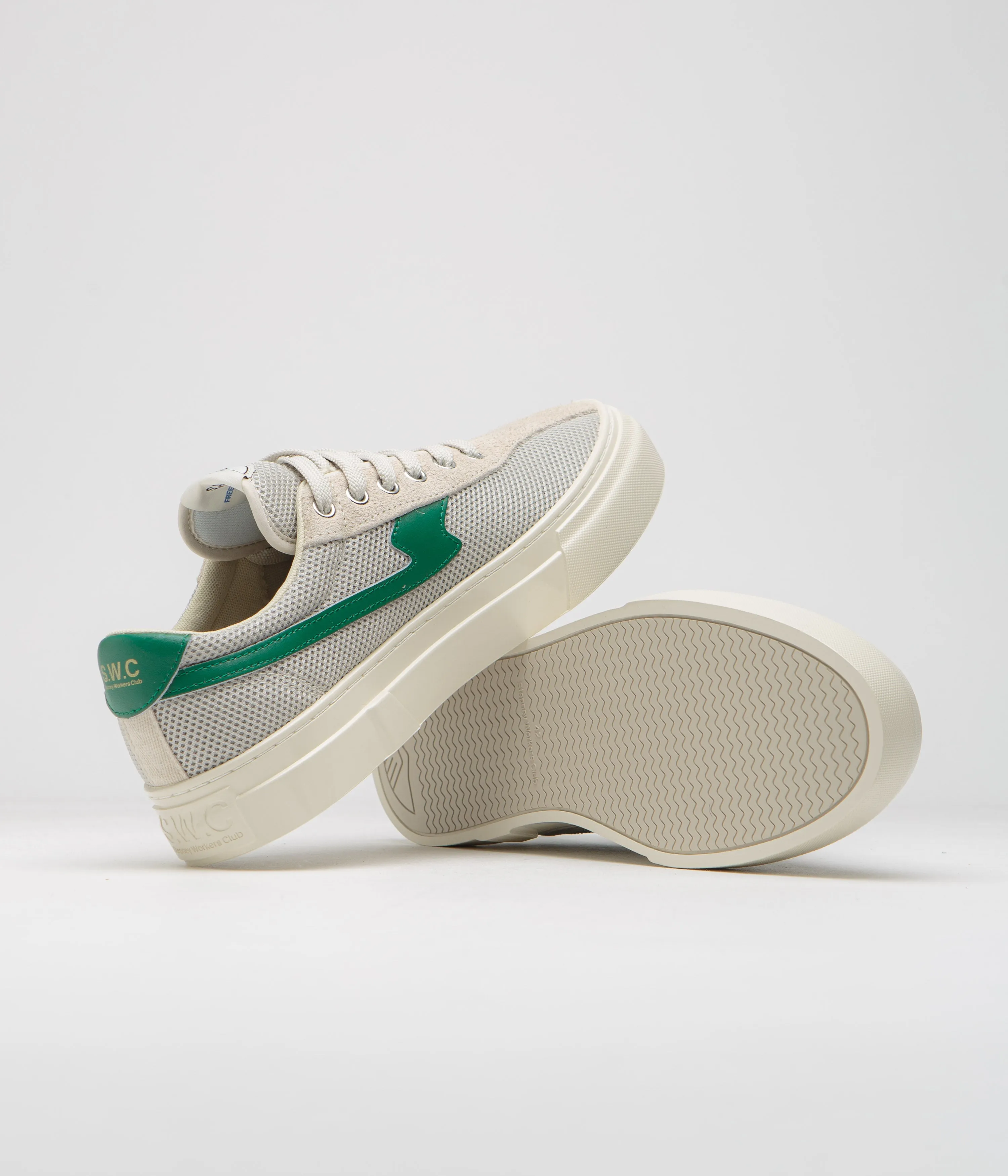 Stepney Workers Club Dellow S-Strike Cup Chaussures de Tennis en Maille - Écru / Vert Chaussures Stepney Workers Club
