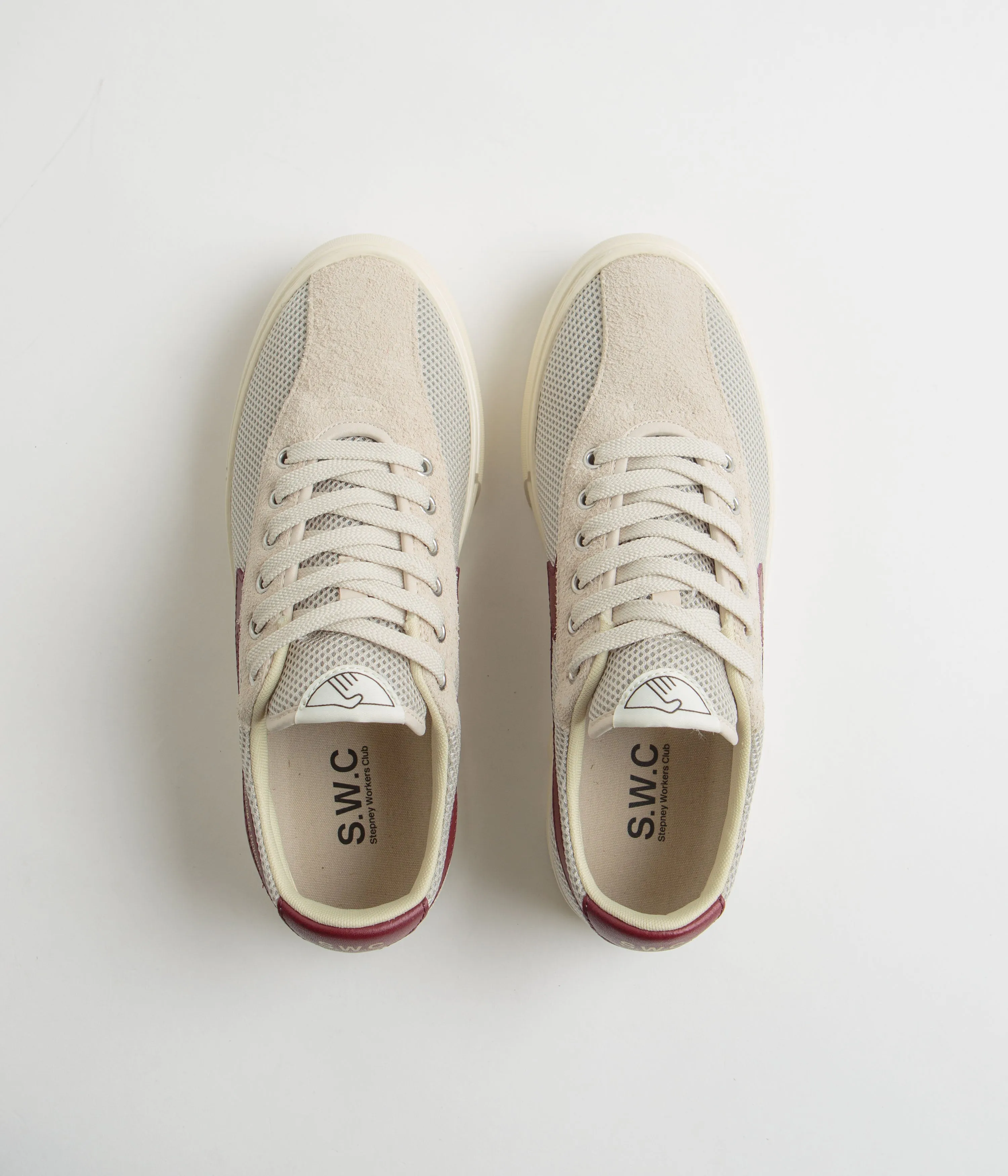 Stepney Workers Club Chaussures de Tennis en Maille Dellow S-Strike Cup - Écru / Rouge Stepney Workers Club