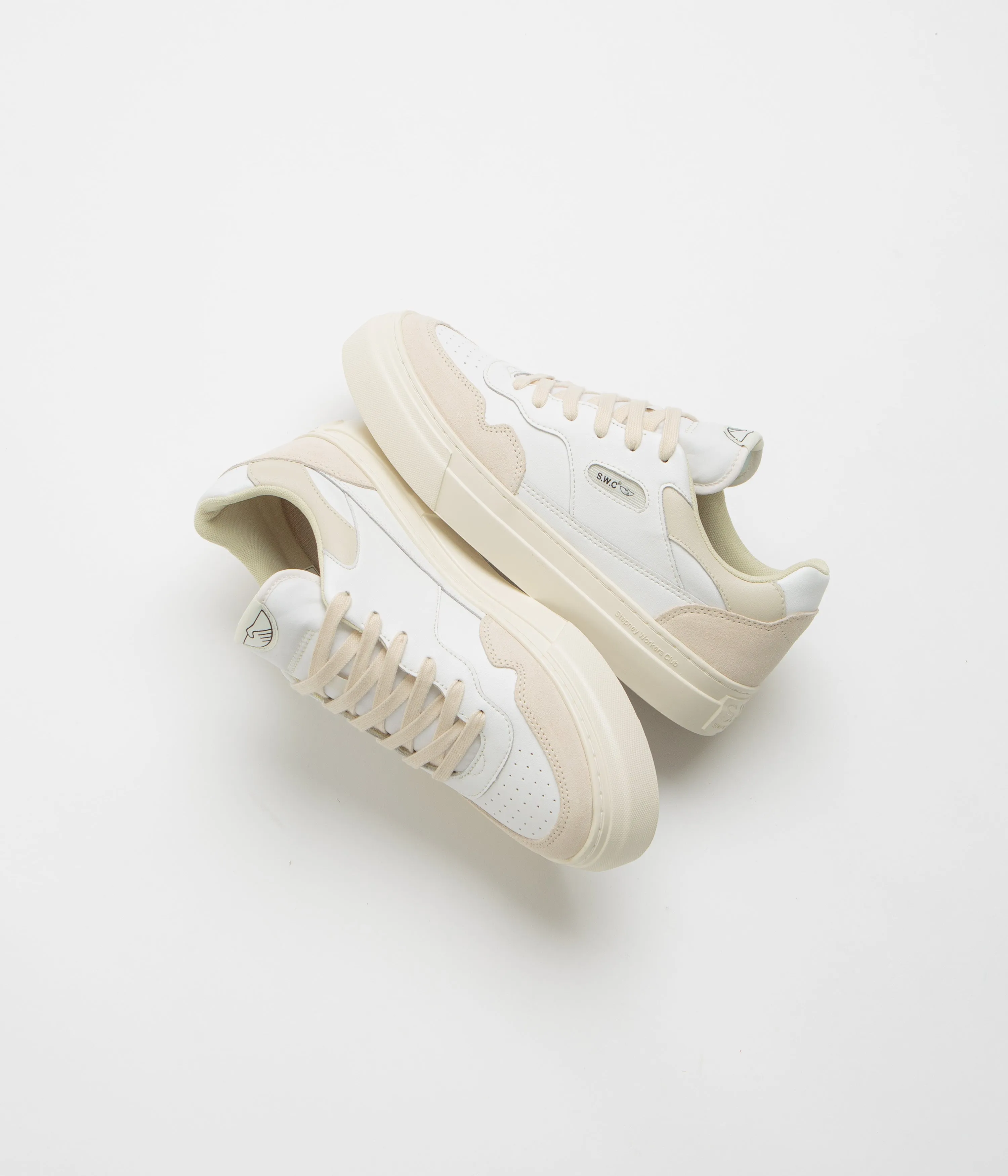 Stepney Workers Club Chaussures en Cuir Perlé - Blanc Printemps Stepney Workers Club