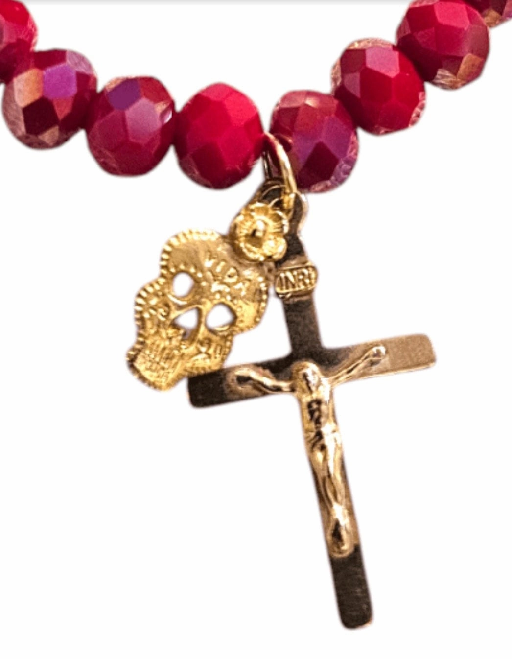 Sugar Skull Cross Crystal Bracelet