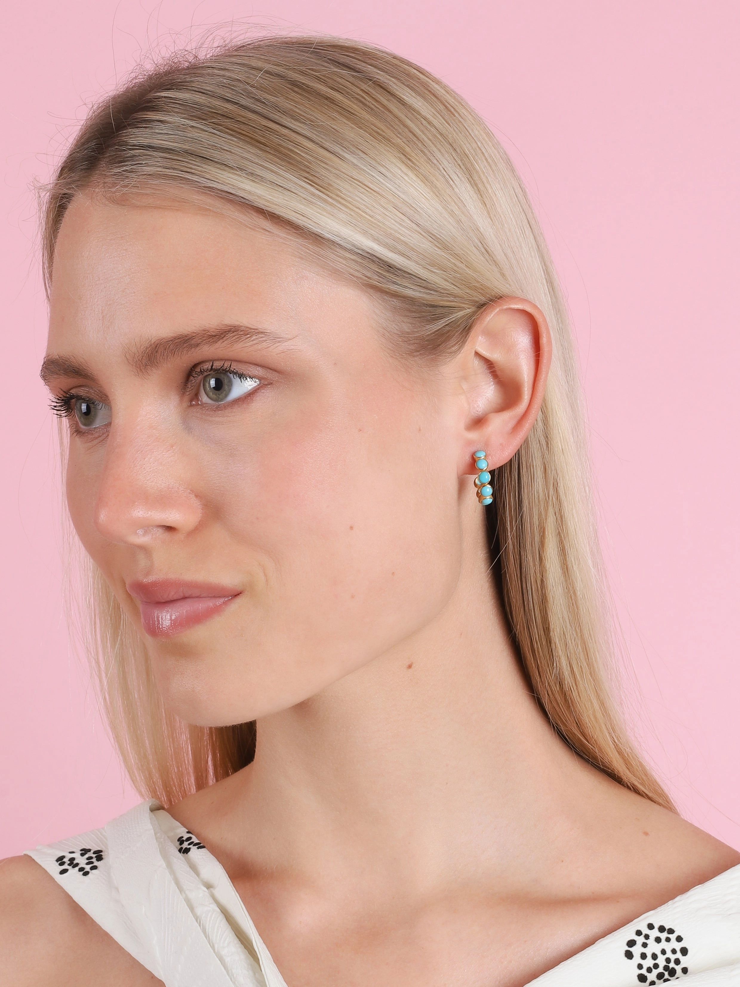 TURQUOISE SMALL BOLLYWOOD HOOP EARRINGS