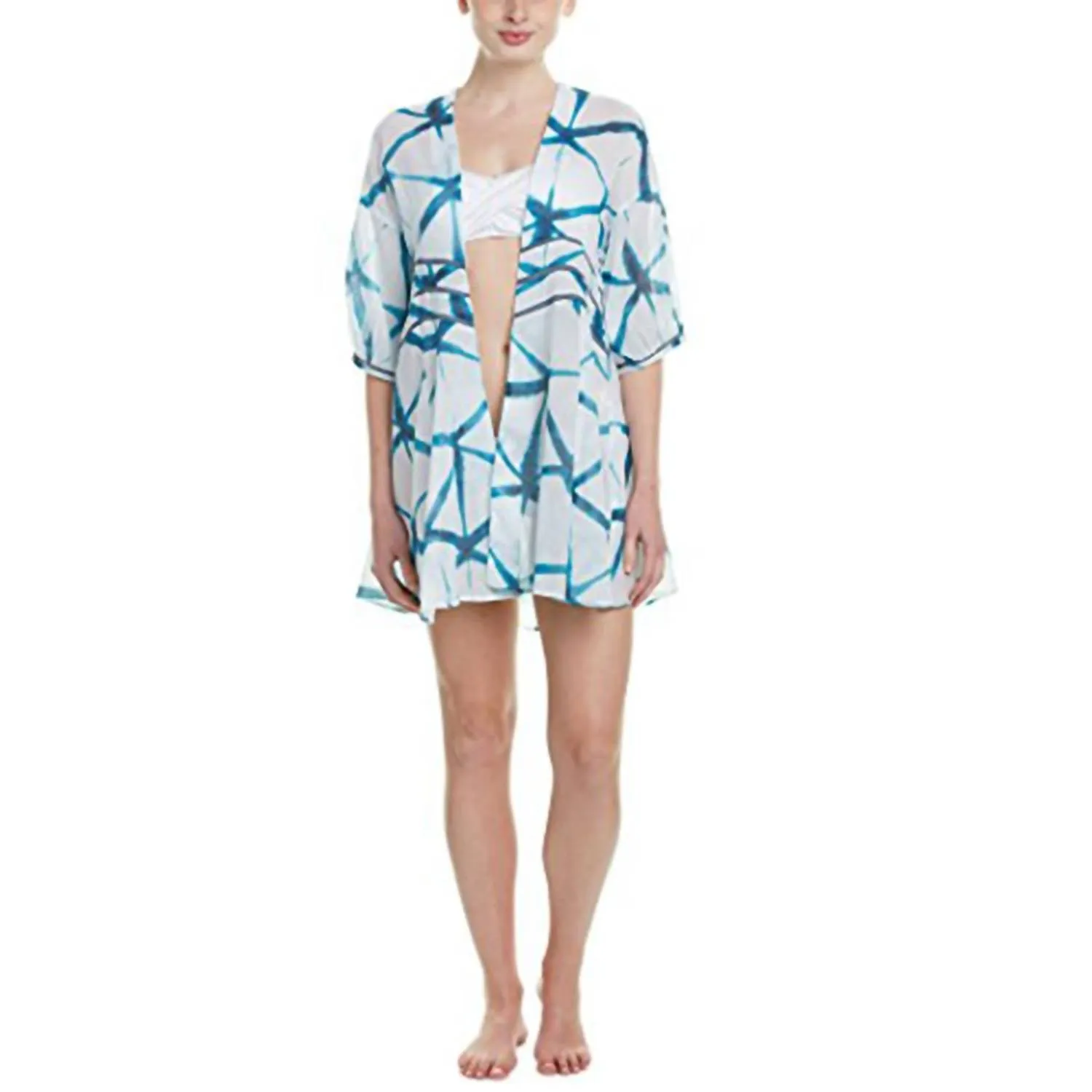 Kimono Couverture Femme en Papier de Soie Lanternes Bleu