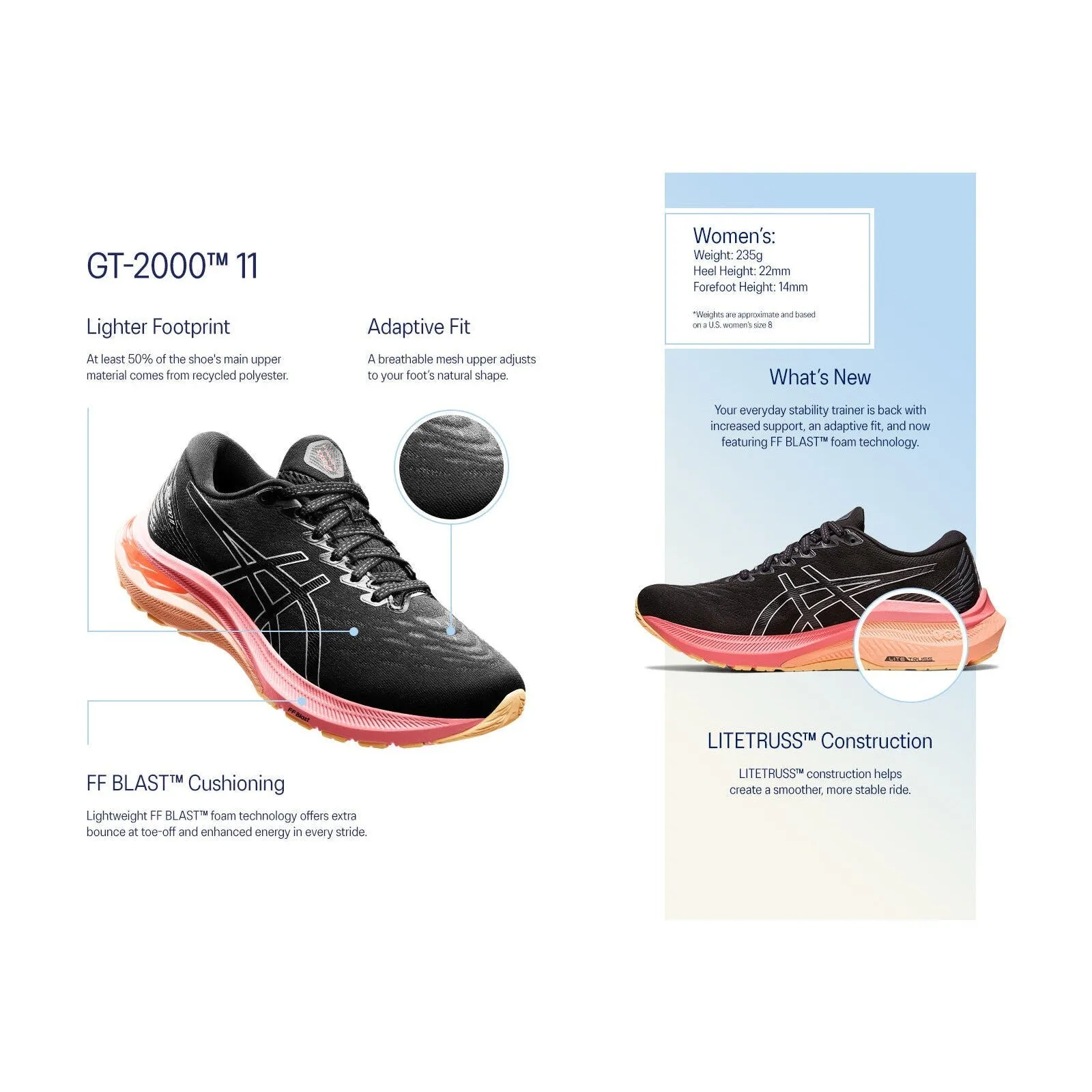 Asics GT-2000 11 pour Femme en Noir/Argent Pur