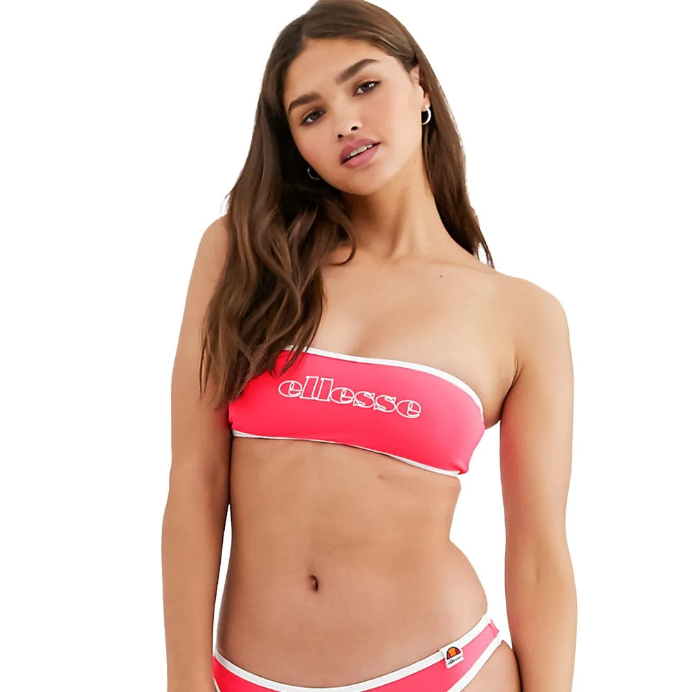 Haut de bikini imprimé avec nom de marque pour femme, rose néon
