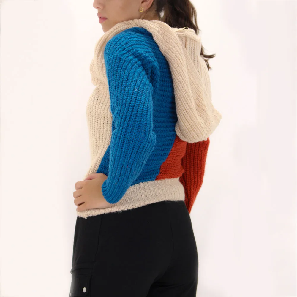 Pull à capuche en point de câble pour femmes, Multi