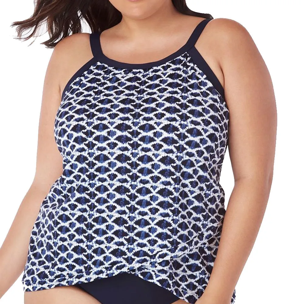 Haut de Tankini à Ourlet Croisé pour Femme, Marine/Blanc