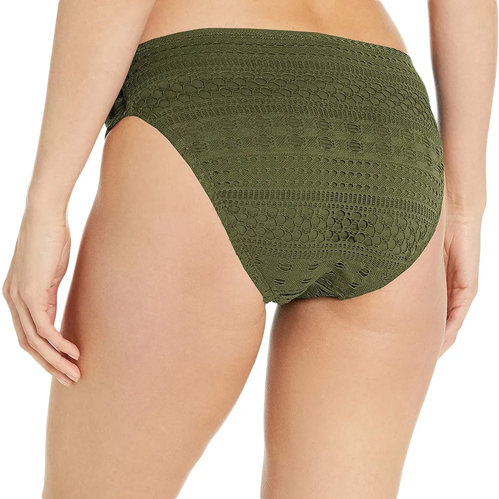 Culotte de bikini en mesh brodé pour femme, Olive
