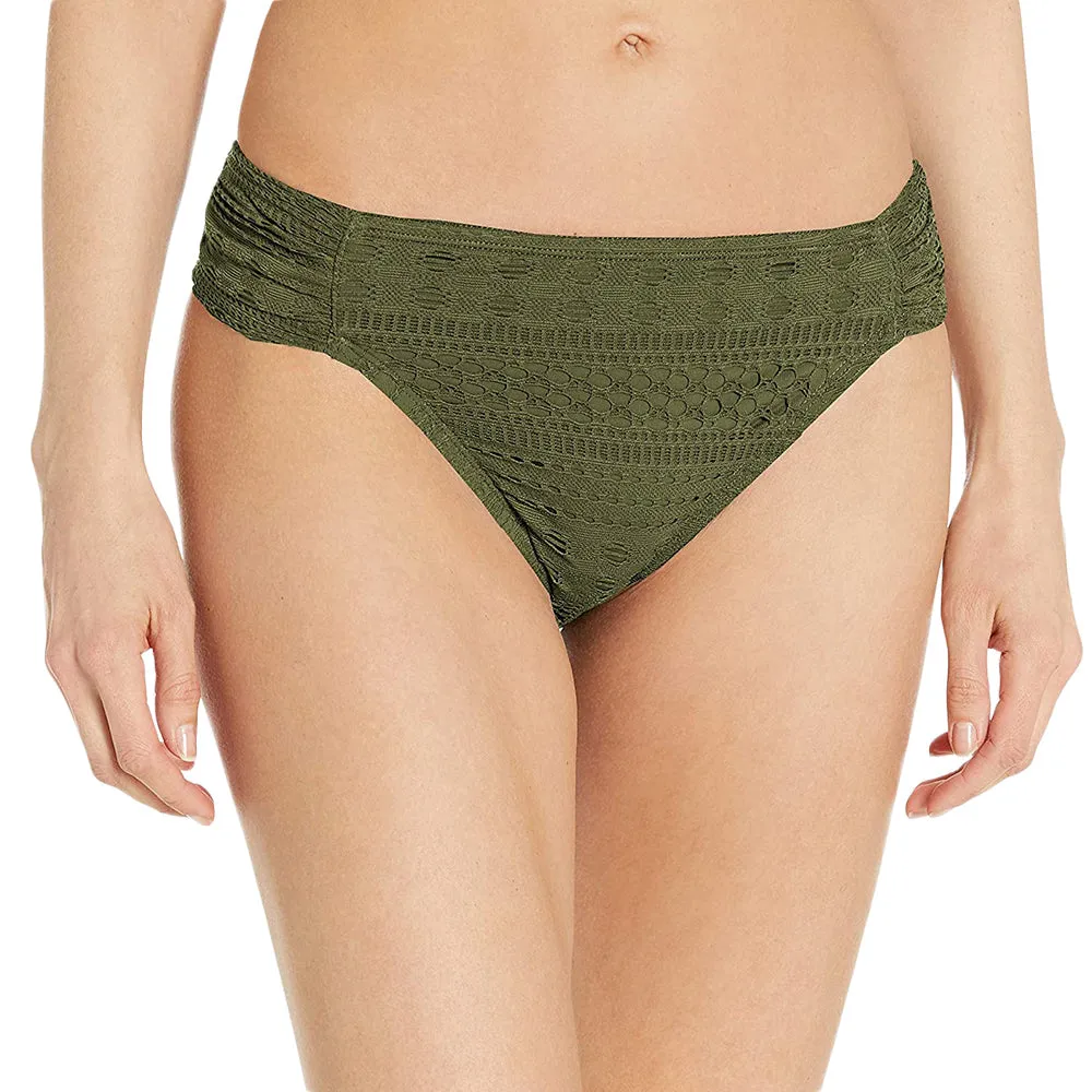 Culotte de bikini en mesh brodé pour femme, Olive