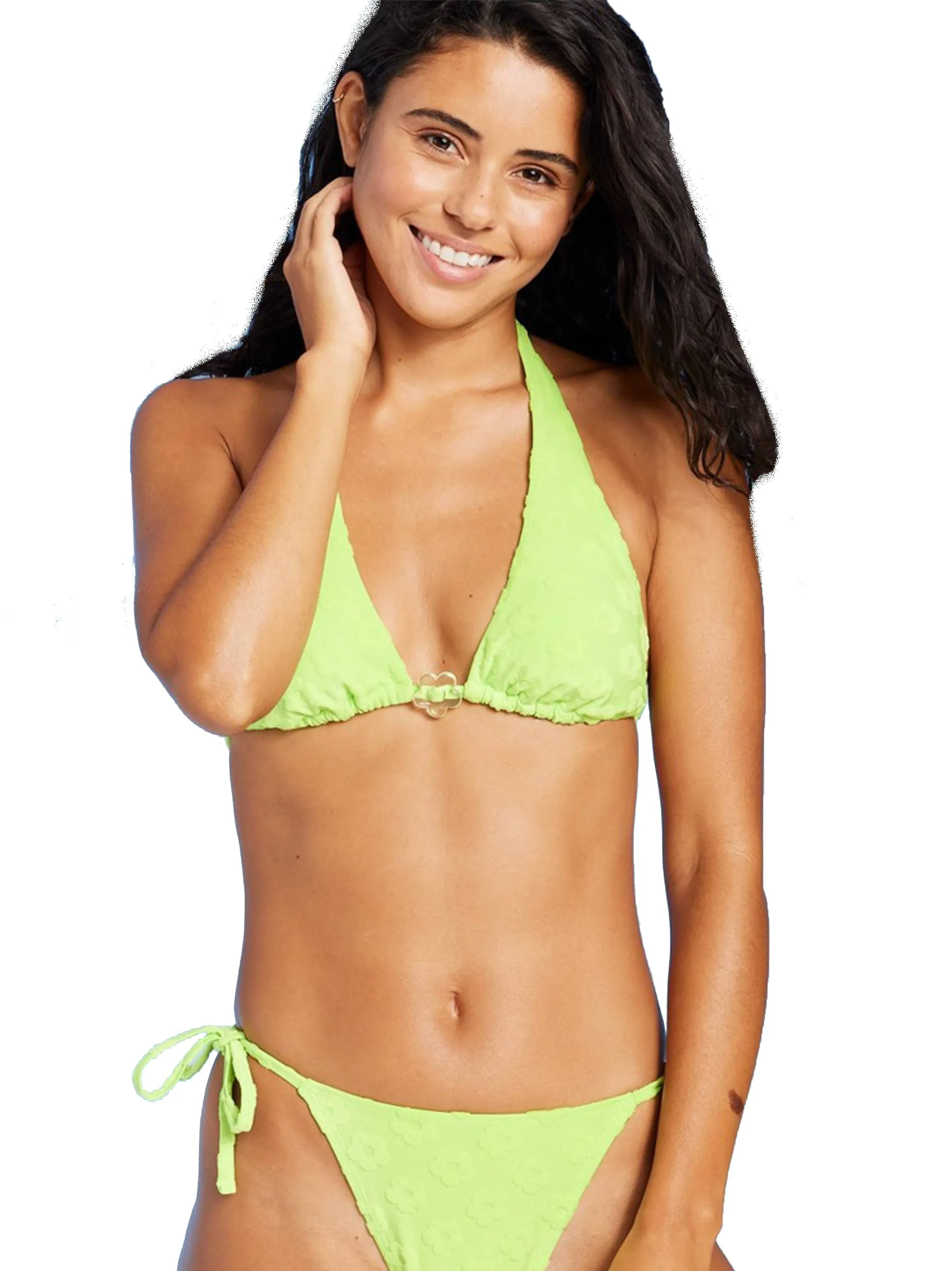 Haut de bikini à motif floral pour femmes, vert citron